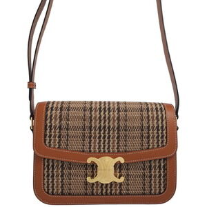 Celine Triomphe Houndstooth Shoulder Bag Brown